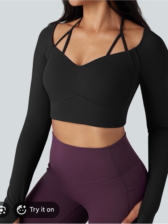 HALARA Other - Halara SoftlyZero Adjust Halter w/ Thumb Hole Crop Yoga Sports Top, Size L, NWOT